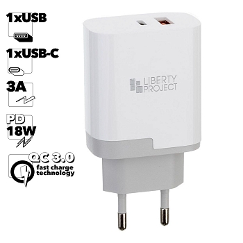 Сетевое зарядное устройство "LP" USB-C PD 3.0 + USB QC 3.0 18W "Power Series" (белый, коробка)